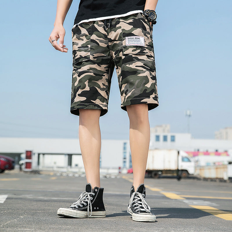 Washed Overalls Camouflage Shorts Men