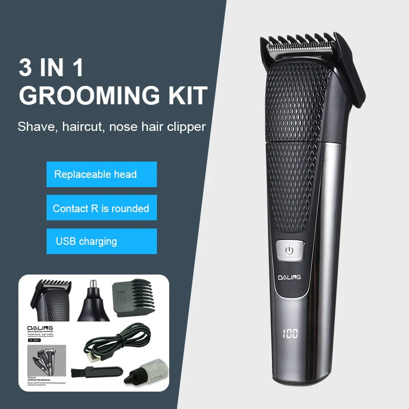 3 in 1 Multifunctional Shaver / Ear and Nose Trimmer/ Hair Clipper for Men, Easy to Use, Cordless Use LED Display Fast